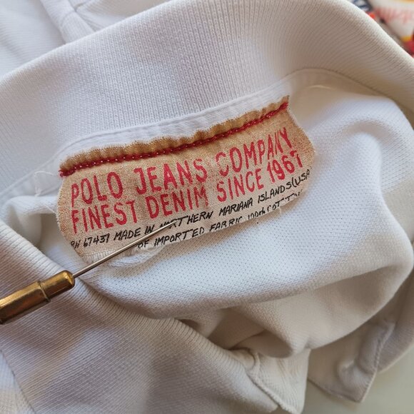 Vintage Mens Polo Shirt 2XL 90s RALPH LAUREN WHITE KNIT TINY FLAG LOGO SHIRT - Picture 5 of 5